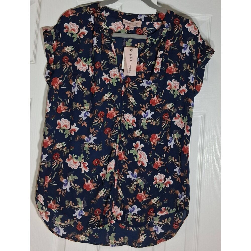 Philosophy womens medium floral blouse blue red green top